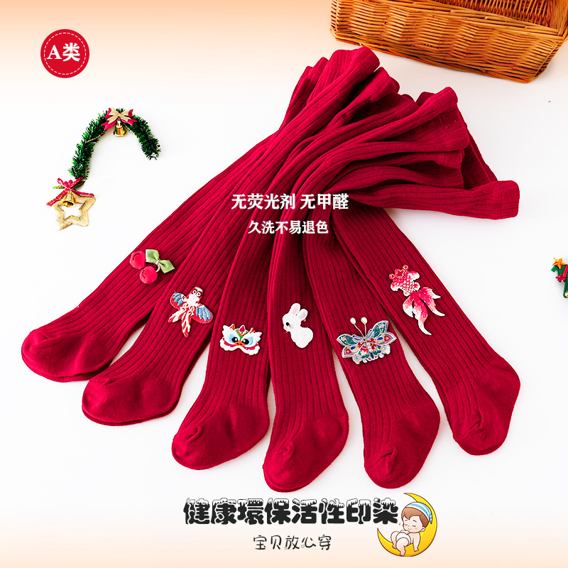 儿童国风红袜新春款64