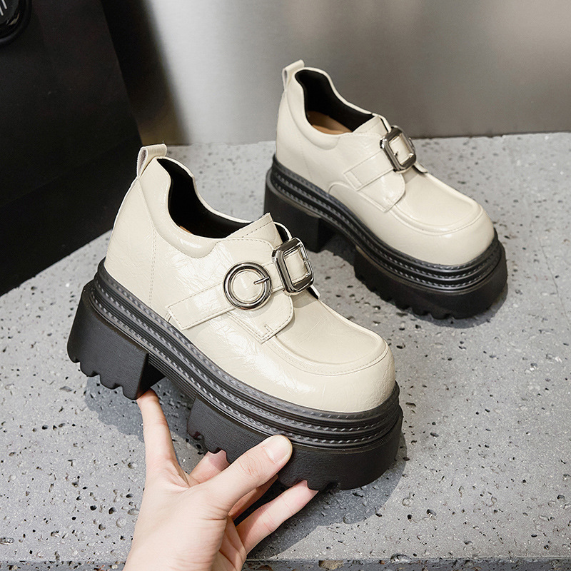 厚底内乐福鞋女2025秋冬新款高跟小皮鞋时尚百搭英伦风真皮单鞋子