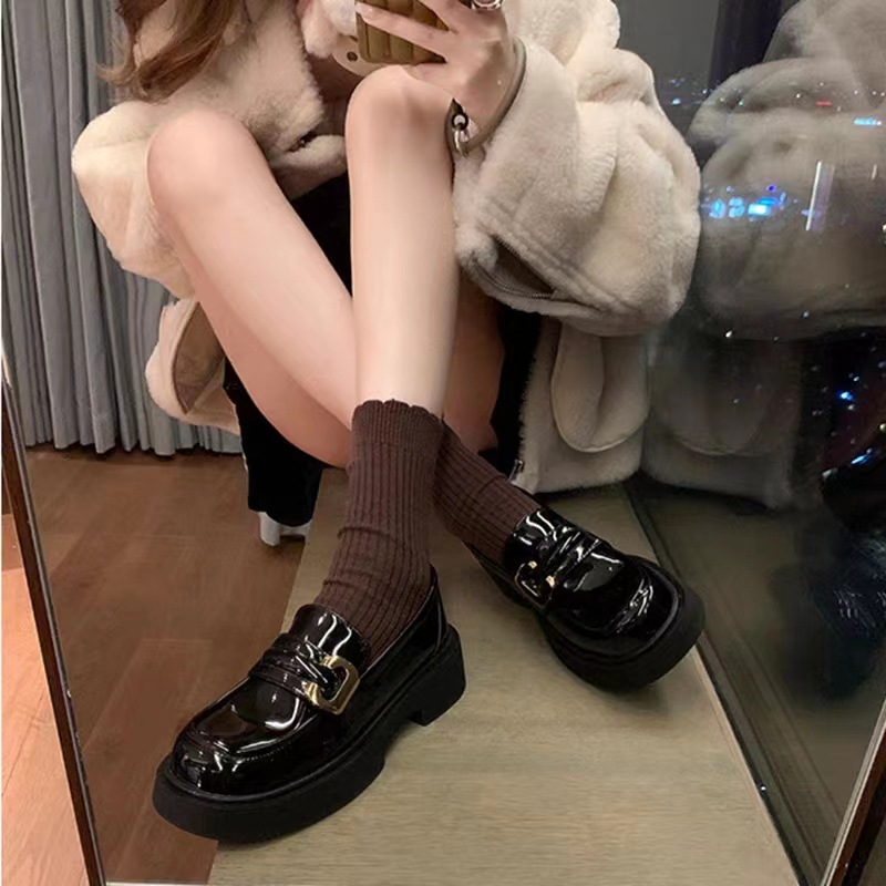 厚底乐福鞋2025年秋冬季新款黑色百搭加绒保暖小皮鞋真皮