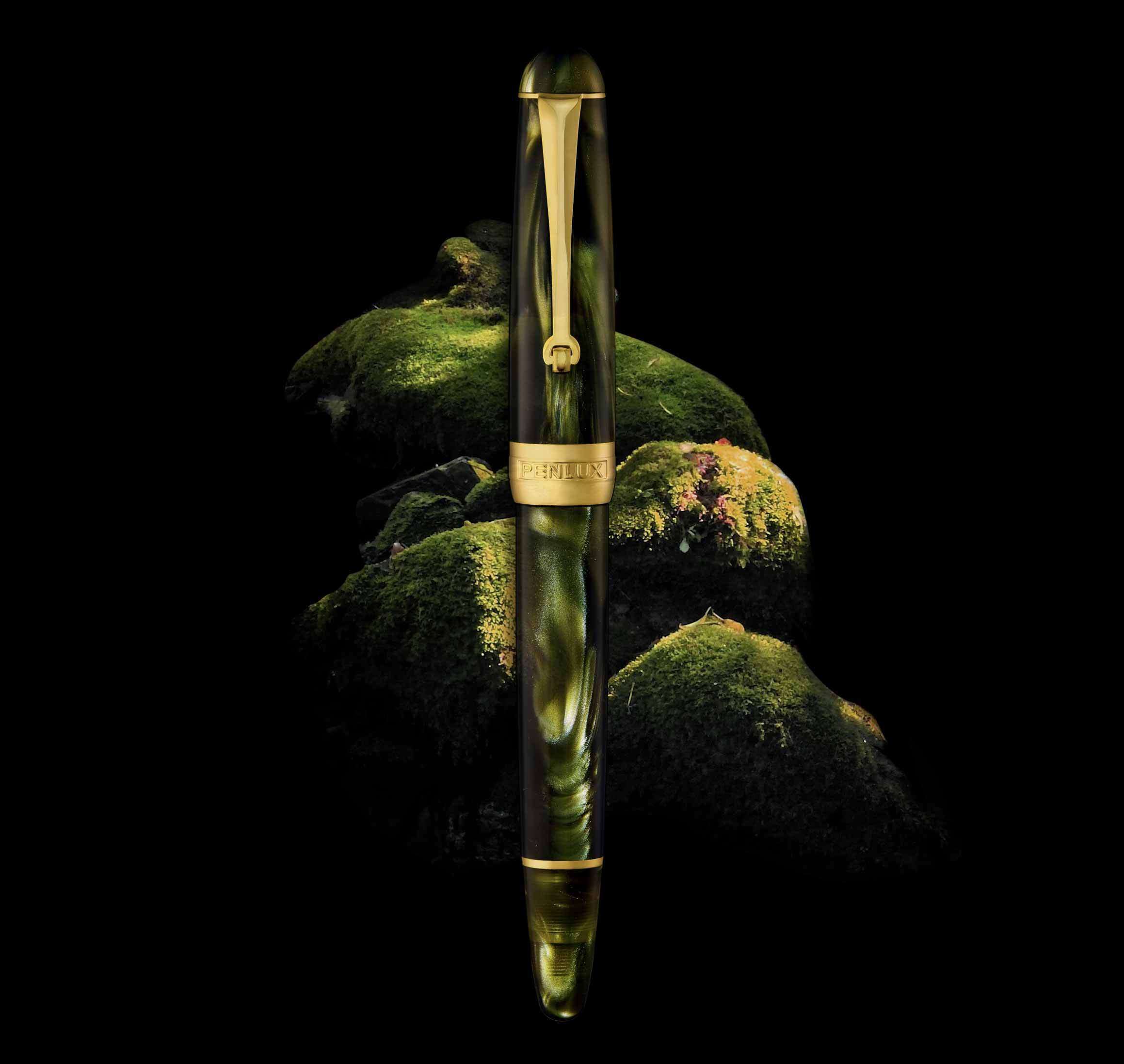 台湾penlux豪彼moss苔藓绿树脂活塞上墨限量版钢笔146尺寸墨水笔