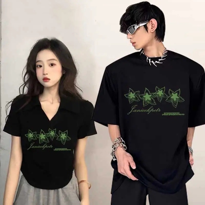 情侣装夏季2025年新款小众别致短袖t恤一长一短休闲百搭上衣ins潮