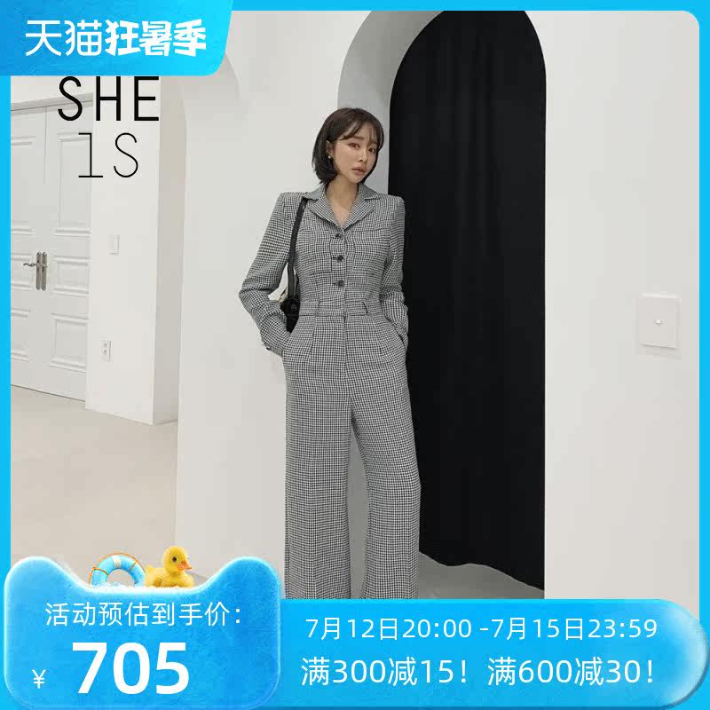 韩国女装THERE SHE IS细格纹连体裤