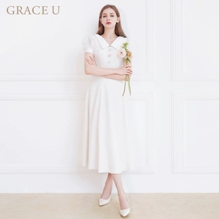 GRACE 连衣裙2022夏季 UV领背心裙象牙色 小香风粗花呢A字长款 新款