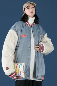 中性风棒球服女灯芯绒棉衣棉袄情侣装棉服冬季 QT4029-M02图片