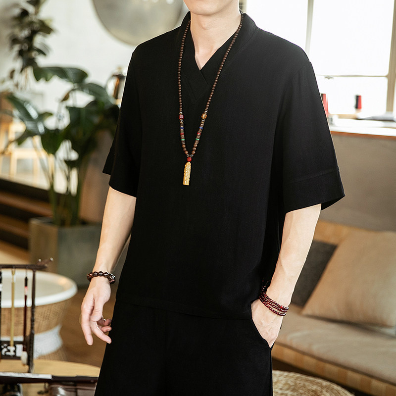 2021新款棉麻印花休闲半袖风T恤特批T205QT4029-3,男装T恤,电商A021