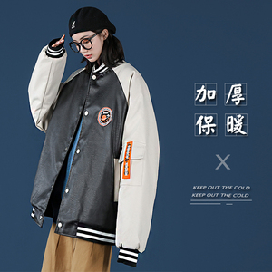 秋冬新款港风PU皮夹克外套情侣大码棒球服-M05图片
