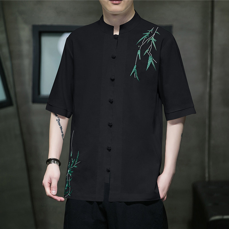风中式夏季棉麻刺绣盘口复古开衫衬衫男MT2308-P65,男装衬衫,电商A021