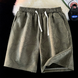 2023复古高街麂皮绒刺绣港风短裤五分裤抽绳大码DK9928-P48-控78，男装牛仔裤，电商A021