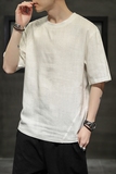 22夏季新品时尚简约纯色棉麻透气大码T恤男B343-1-T2106-P30，男装T恤，电商A021