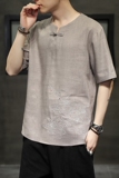 夏季风亚麻宽松休闲大码透气仙鹤刺绣T恤男QT429-2105，男装T恤，电商A021