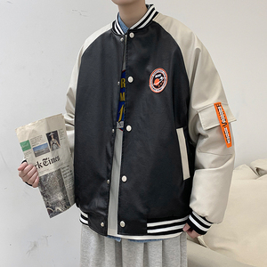 2021秋冬新款港风PU皮夹克外套情侣大码棒球服-M05图片