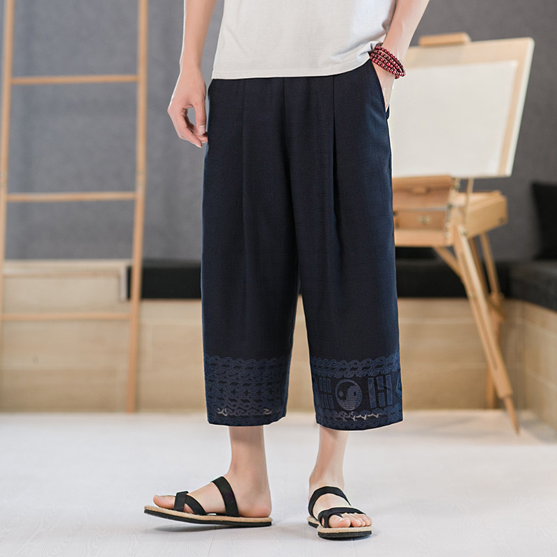 2021年夏大码男士直筒休闲个性太极印花白裤子QT4029,男装休闲裤,电商A021