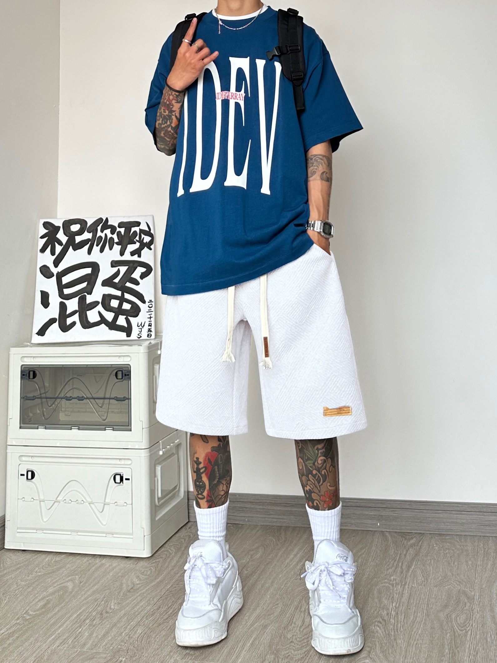 新款高街2023美式潮牌贴标复古短裤港风五分裤DK998-P40-控68，男装休闲裤，电商A021