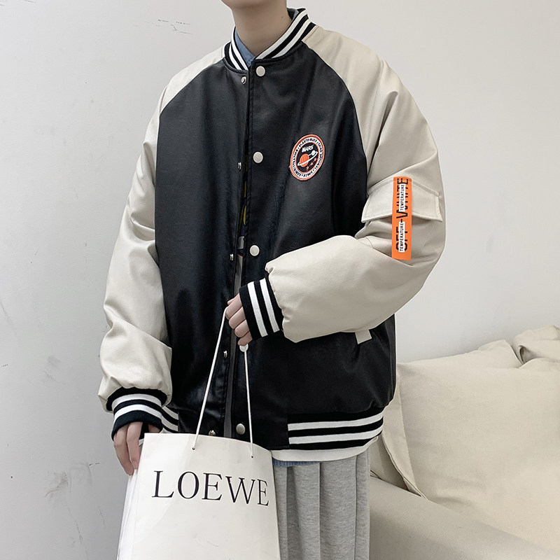 2021秋冬新款港风PU皮夹克外套情侣大码棒球服-M05,男装夹克,电商A021