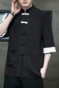 高品质风复古盘扣服开衫翻袖撞色七分袖汉服男MT2310-P65图片