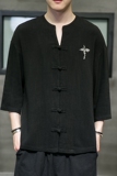 夏季风七分袖棉麻复古汉服盘扣团体稀罕透气衬衫男-C218，男装衬衫，电商A021