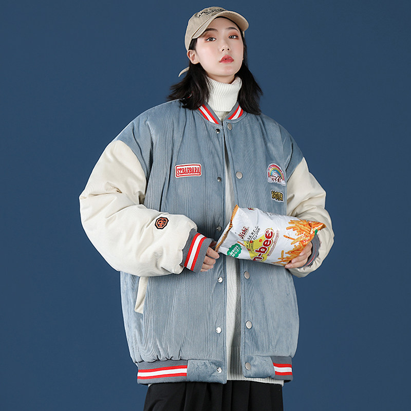 中性风棒球服女灯芯绒棉衣棉袄情侣装棉服冬季QT4029-M02,男装棉衣,电商A021