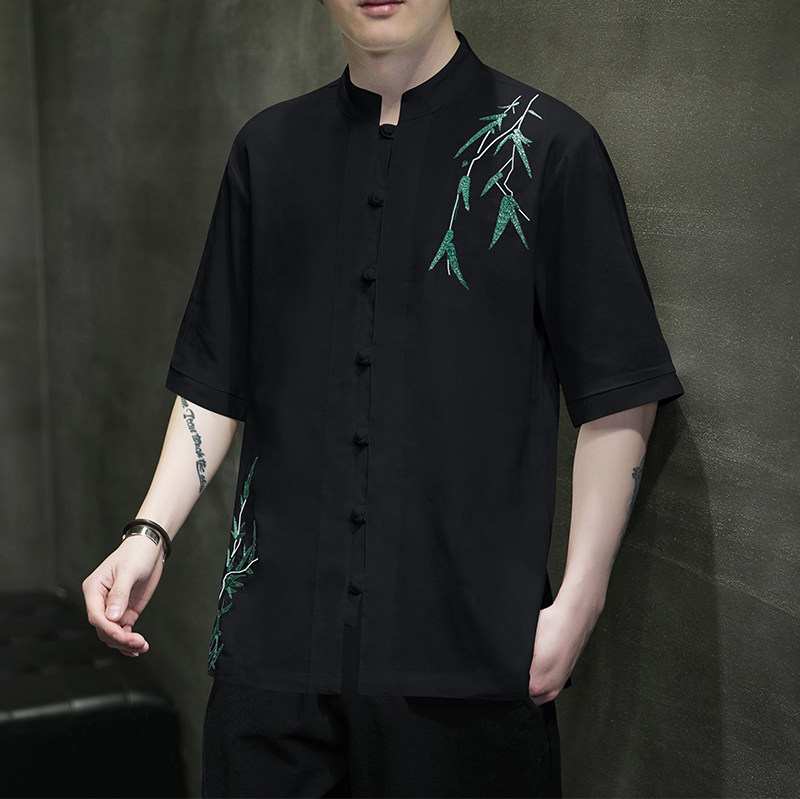 2024风中式夏季棉麻刺绣盘口复古开衫衬衫男MT2308-P65,男装衬衫,电商A021