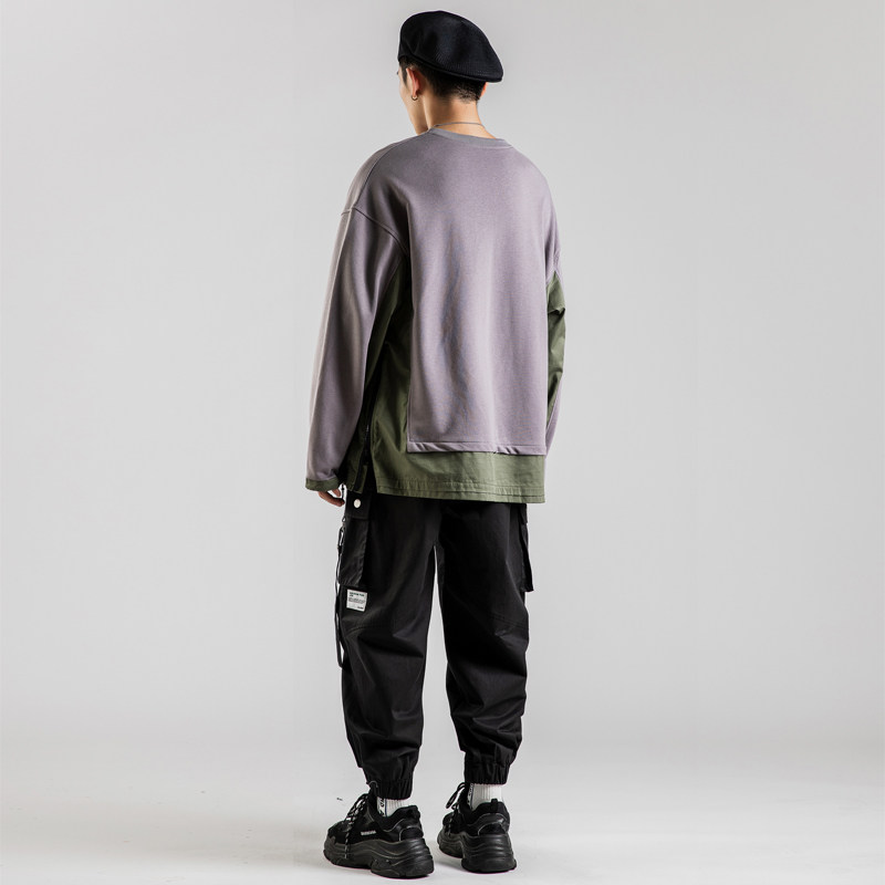 青春流行大码拼接港风日系机车休闲卫衣男QT4029-W06,男装卫衣,电商A021