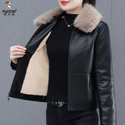 啄木鸟皮衣女秋冬新款时尚休闲