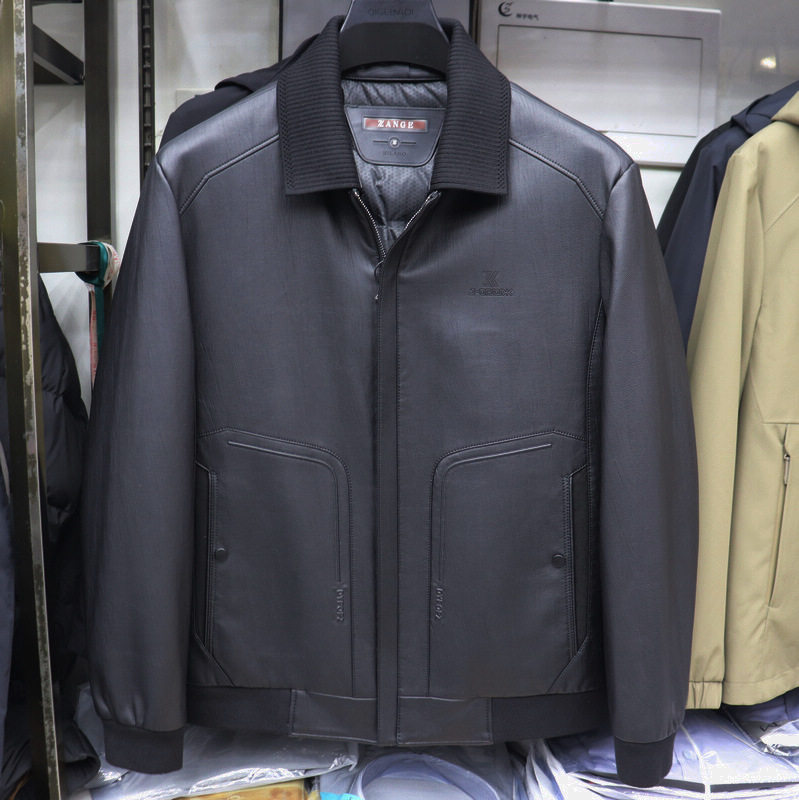 2025冬季新款七哥八弟男装休闲男士简约可脱卸领PU皮羽绒服95069