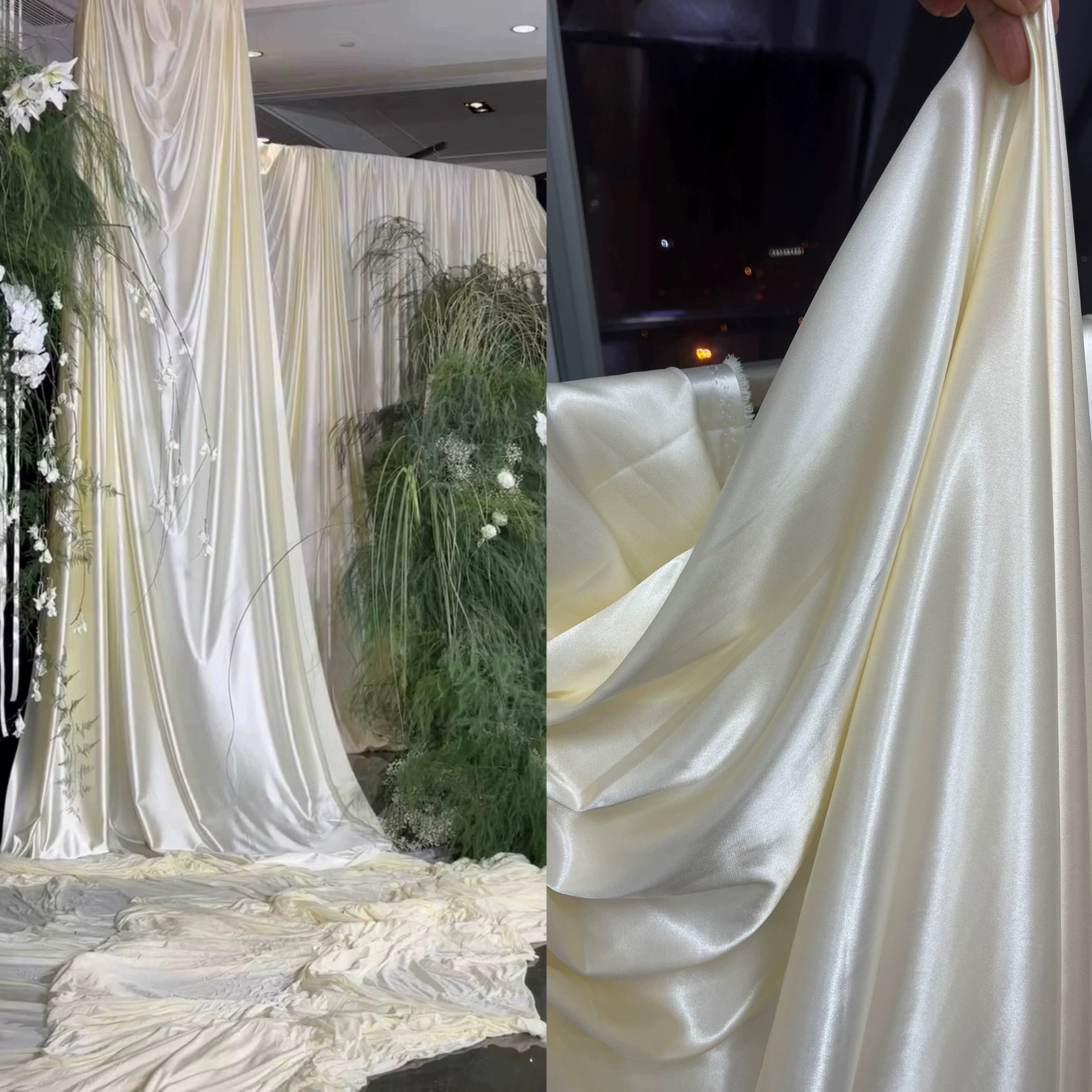 奶油色韩式婚礼亮光绸缎桌布奶白色缎面婚庆背景布拍照生日装饰布