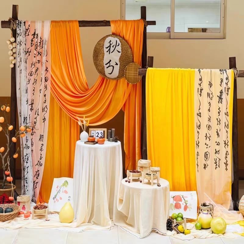 元旦古风黄色橙色布幔新中式场景布置书法纱幔国庆幼儿园环创装饰