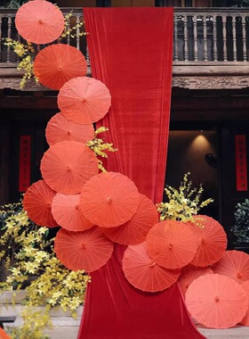 红色舞蹈伞绸布伞演出汉服女男古风结婚防嗮装饰加固吊顶伞油纸伞