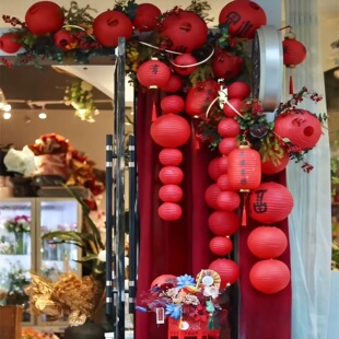 新年门头装饰马年美陈红灯笼挂饰新年花艺橱窗氛围布置灯笼串挂饰