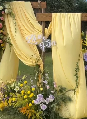 温柔暖色暖黄色金色粉色垂感面料婚礼背景婚庆吊顶布幔背景布