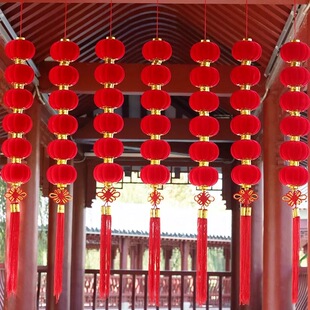 新年小灯笼挂饰大红植绒户外防水连串节庆装饰阳台婚庆场景布置