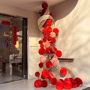 2026新年装饰竹编竹排店铺橱窗年会酒店大堂氛围布置过年灯笼挂件