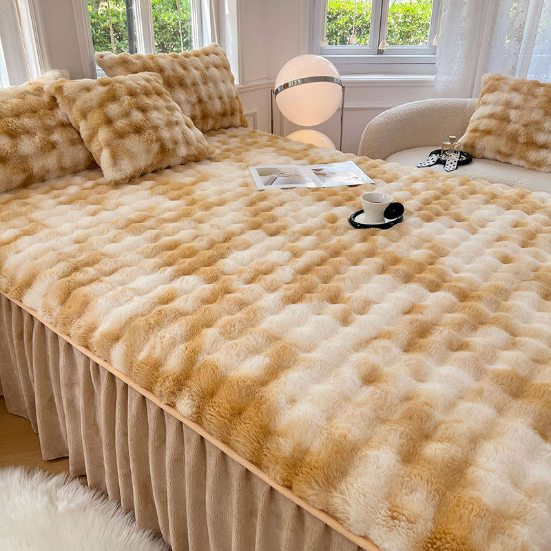 兔毛绒牛奶绒床裙单件加绒床裙三件套加厚珊瑚绒防滑床罩床垫冬季,床上用品,床裙,淘宝优惠券,粉丝福利购,淘宝优惠卷