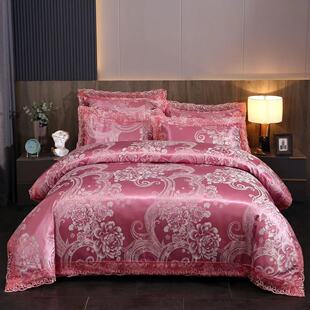 高档欧式贡缎提花四件套床上用品全棉纯棉蕾丝花边天丝被套床单式