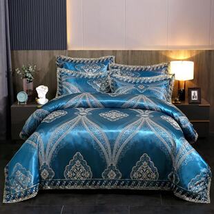 欧式高档贡缎提花四件套奢华全棉纯棉公主风蕾丝花边被套床上用品