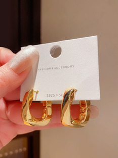 欧美复古18K金色冷淡风金属耳扣耳环女小众设计感气质名媛耳饰