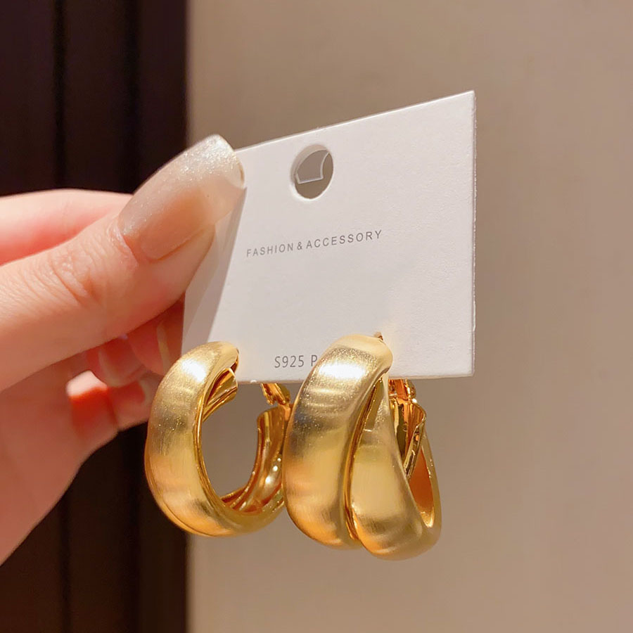 小众复古拉丝金属交叉圆环耳圈大耳环女高级感冷淡风夸张时尚耳饰