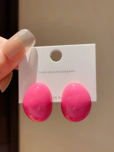 2025年新款 几何不规则耳环女复古高级感小众玫红色耳钉耳夹无耳洞