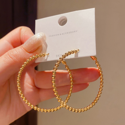 设计感夸张铜质925银针大耳圈耳环女小众复古高级感金色圆环耳饰