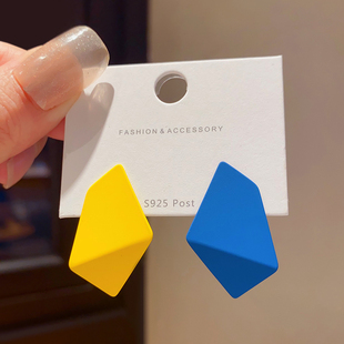 高级感多巴胺法式 夸张耳钉耳饰 几何拼色耳环女小众独特设计个性