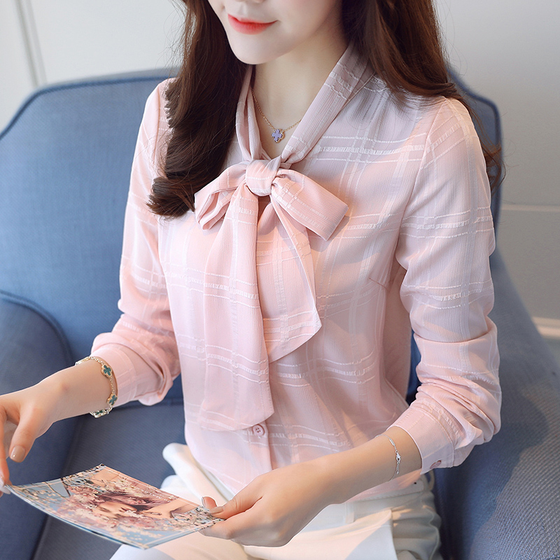 蝴蝶结衬衫女2019秋装新款打底衫(非品牌)