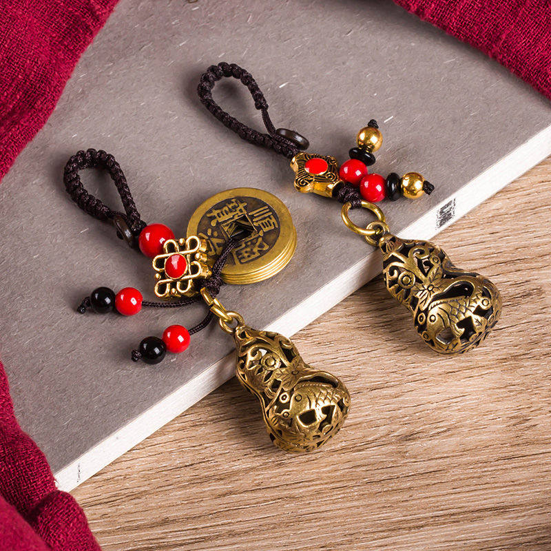 纯黄铜葫芦福禄汽车钥匙扣挂件五帝钱手工编织挂绳复古包包挂饰品,特色手工艺,葫芦,淘宝优惠券,粉丝福利购,淘宝优惠卷