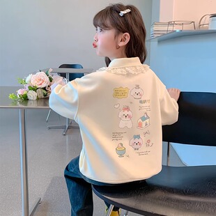 女童春秋卫衣2025新款洋气儿童时髦春装Polo领女孩卡通百搭上衣潮