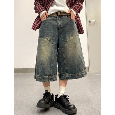 美式复古七分牛仔裤男女夏季七分