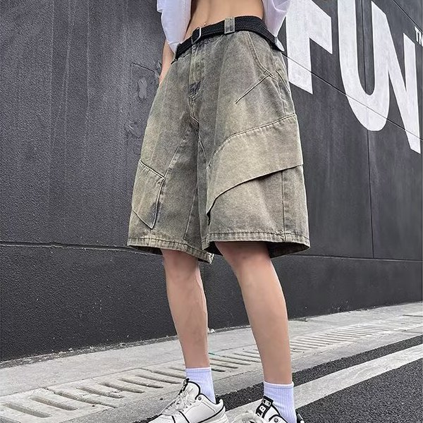 美式破坏风痞帅牛仔短裤男2025夏季青少年高街vibe宽松直筒五分裤