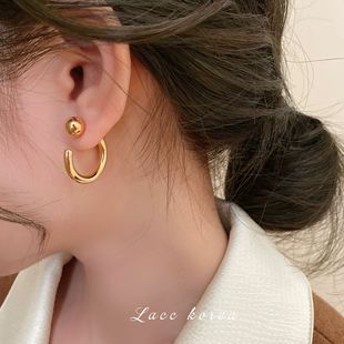 宋慧乔同款耳圈金豆子耳环2025新款港风复古金属半圈C形耳饰耳钉