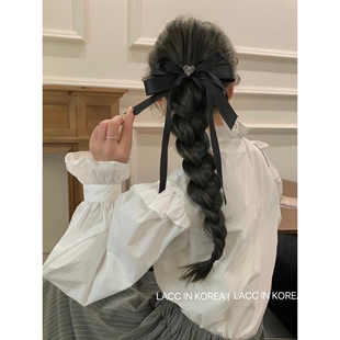 韩国轻奢气质飘带蝴蝶结发夹女2025新款爱心后脑勺低马尾发饰头饰