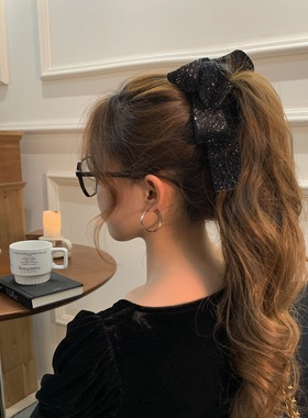 新品减-52026新款高级感黑色闪钻蝴蝶结发饰头饰头夹香蕉夹马尾夹