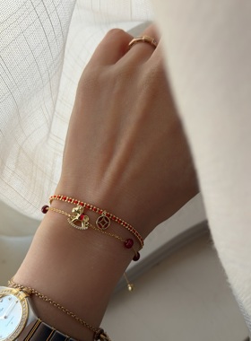 上新-10韩国小马编织红绳爱心吊坠手绳手链女个性手饰过年本命年