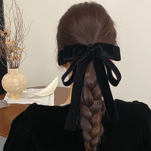 韩国法式复古丝绒发夹女2025新款蝴蝶结马尾弹簧夹后脑勺抓夹